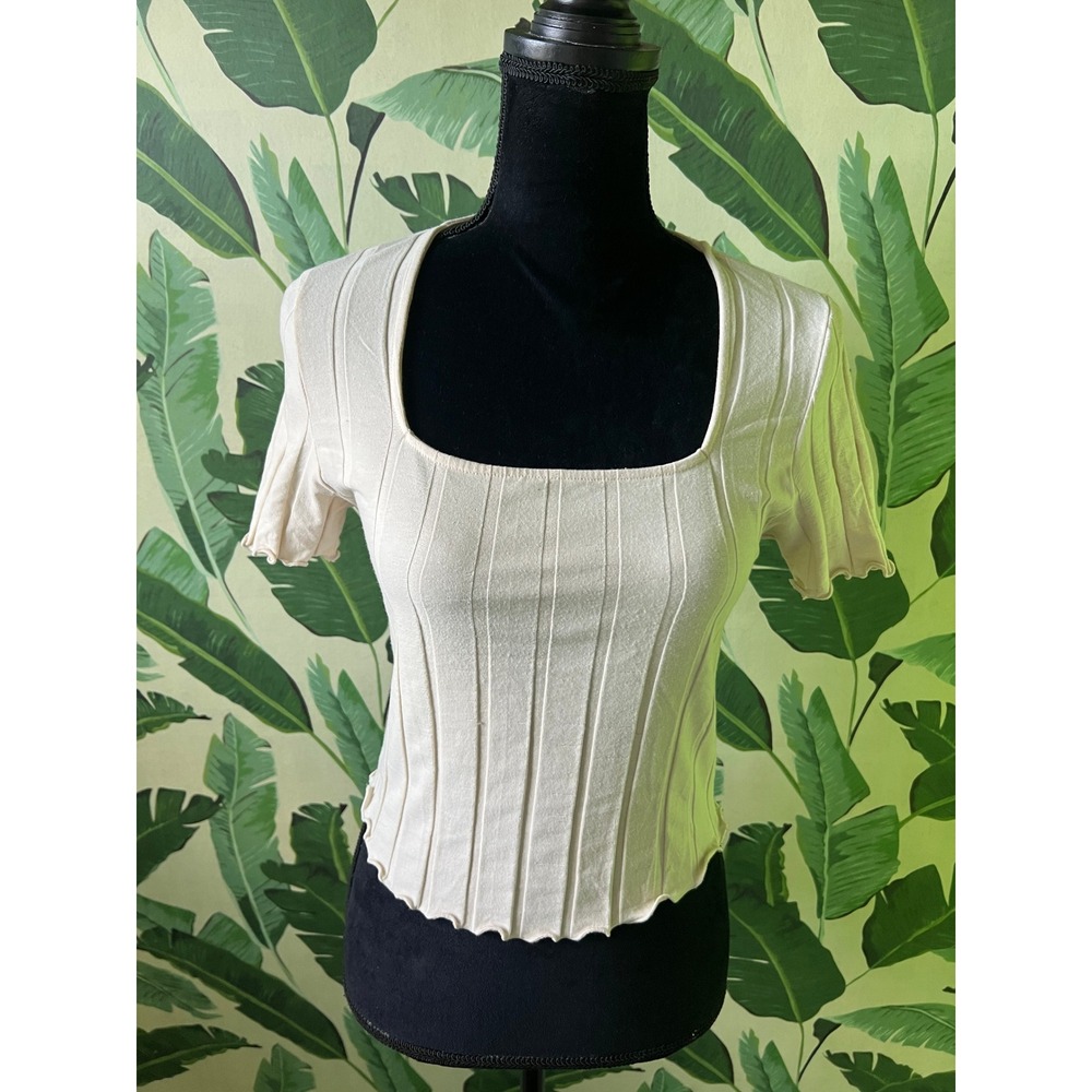American Eagle Ribbed Square Neck Top Women Medium Cream